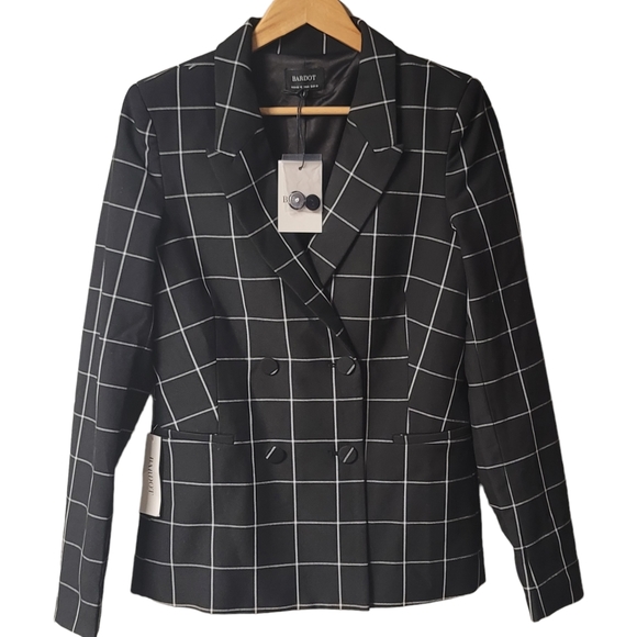 NWT Reformation Bardot Oversized Black Check Blazar SZ 6 - Picture 3 of 13
